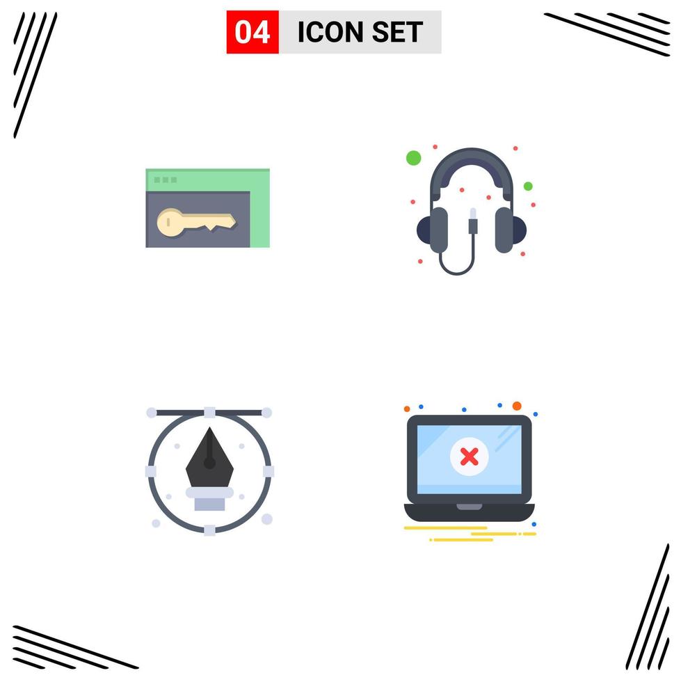 Pack of 4 Modern Flat Icons Signs and Symbols for Web Print Media such as browser design room hardware pen Editable Vector Design Elements