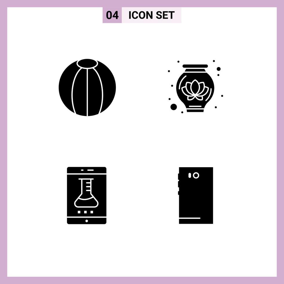 Pictogram Set of 4 Simple Solid Glyphs of ball online laboratory toy decoration smartphone application Editable Vector Design Elements
