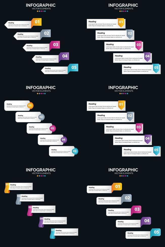 Vector 6 Infographics Pack Presentation slide template 5 Steps cycle diagrams and timelines