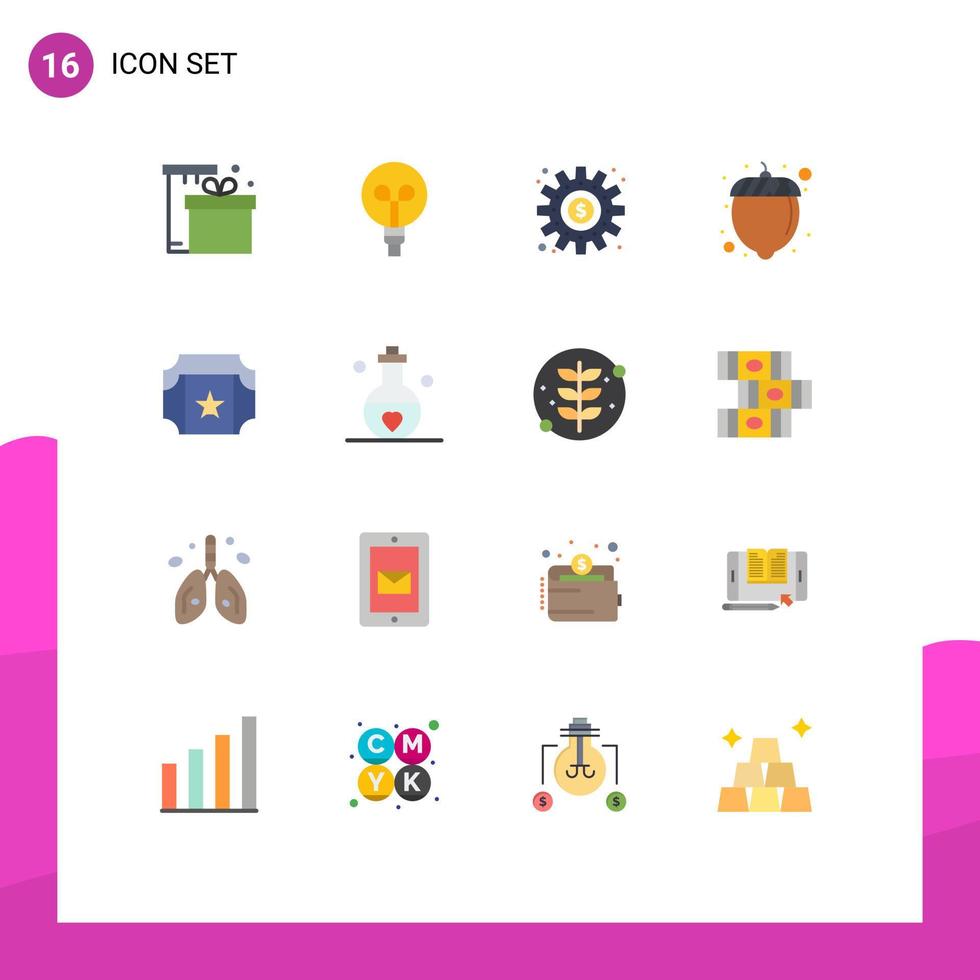 Pictogram Set of 16 Simple Flat Colors of film nut cogs hazelnut work Editable Pack of Creative Vector Design Elements