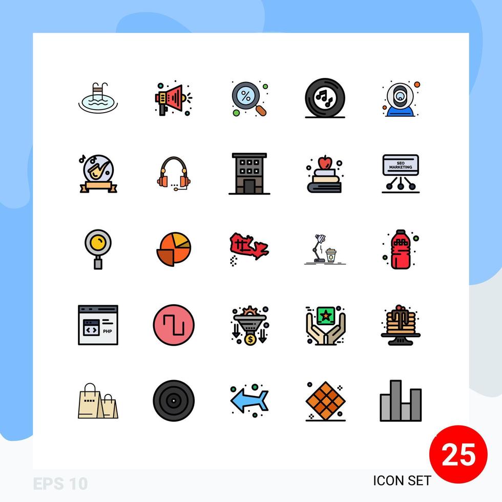 Modern Set of 25 Filled line Flat Colors and symbols such as web song ecommerce player musical Editable Vector Design Elements
