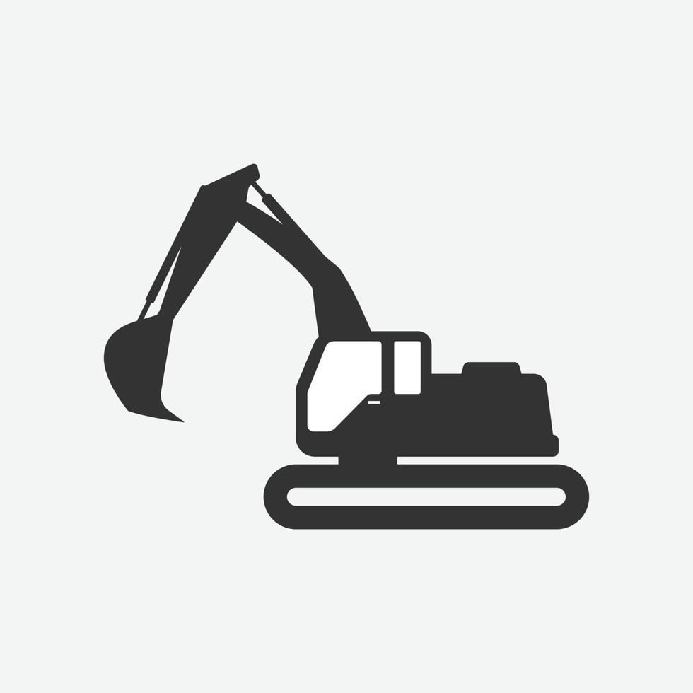 Excavator heavy equipment icon isolated flat design vector illustration.