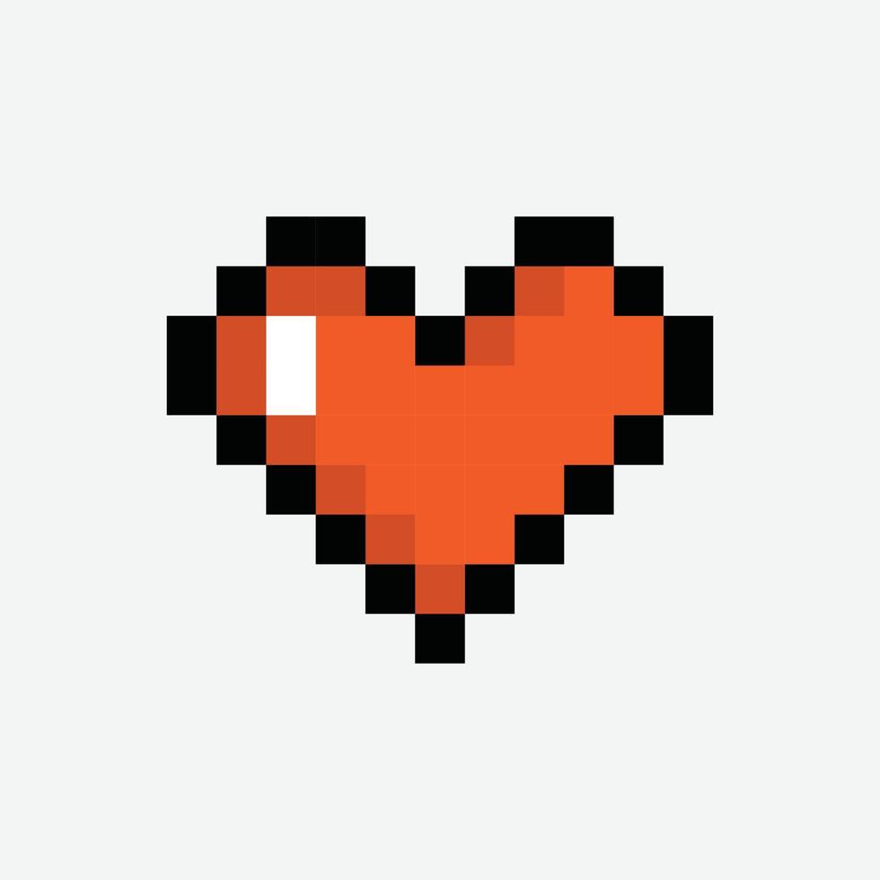 Cute red heart pixel art 8 bit game vector illustration.