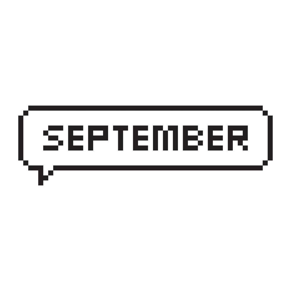 mes de septiembre letras de arte de píxeles en la burbuja del habla. vector
