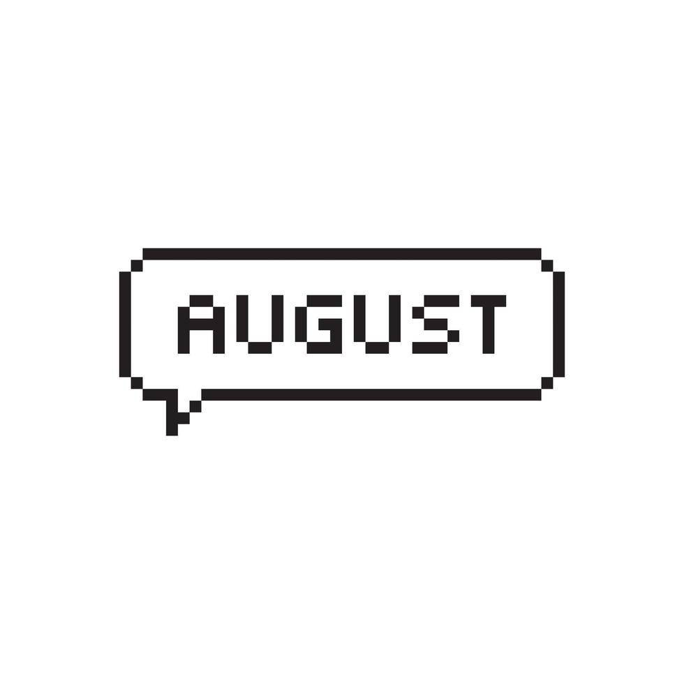 mes de agosto letras de arte de píxeles en la burbuja del habla. vector