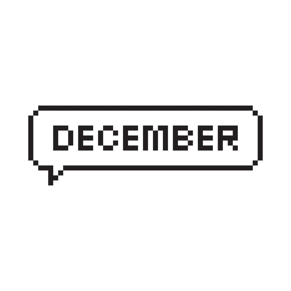 Month of December pixel art lettering in speech bubble. vector