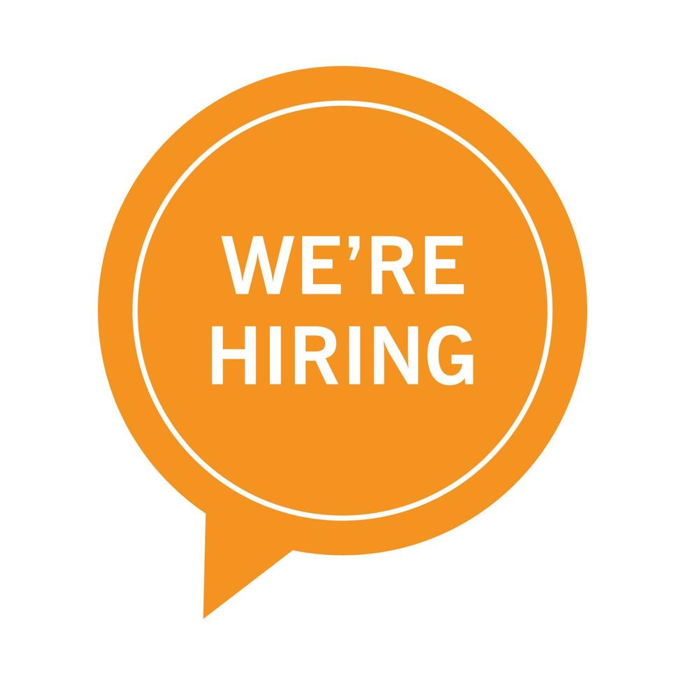 Orange we're hiring speech bubble vector illustration on white background.