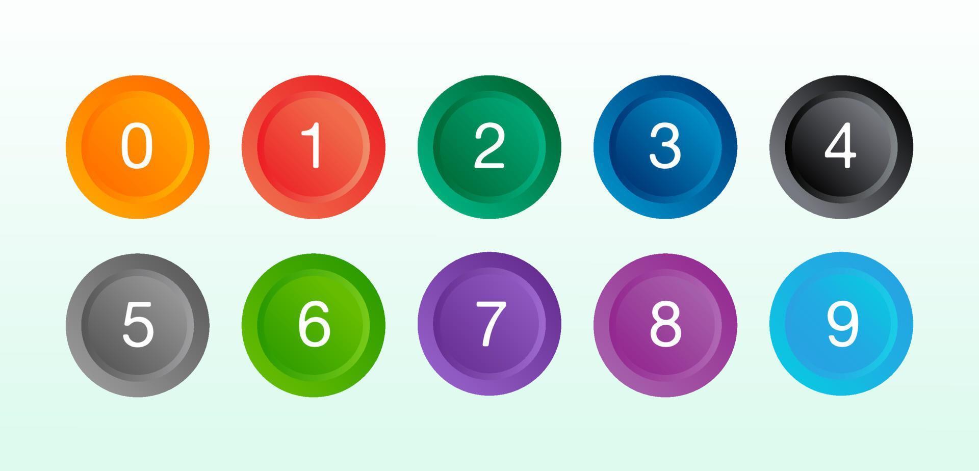 Colorful number set in round shape vector illustration.