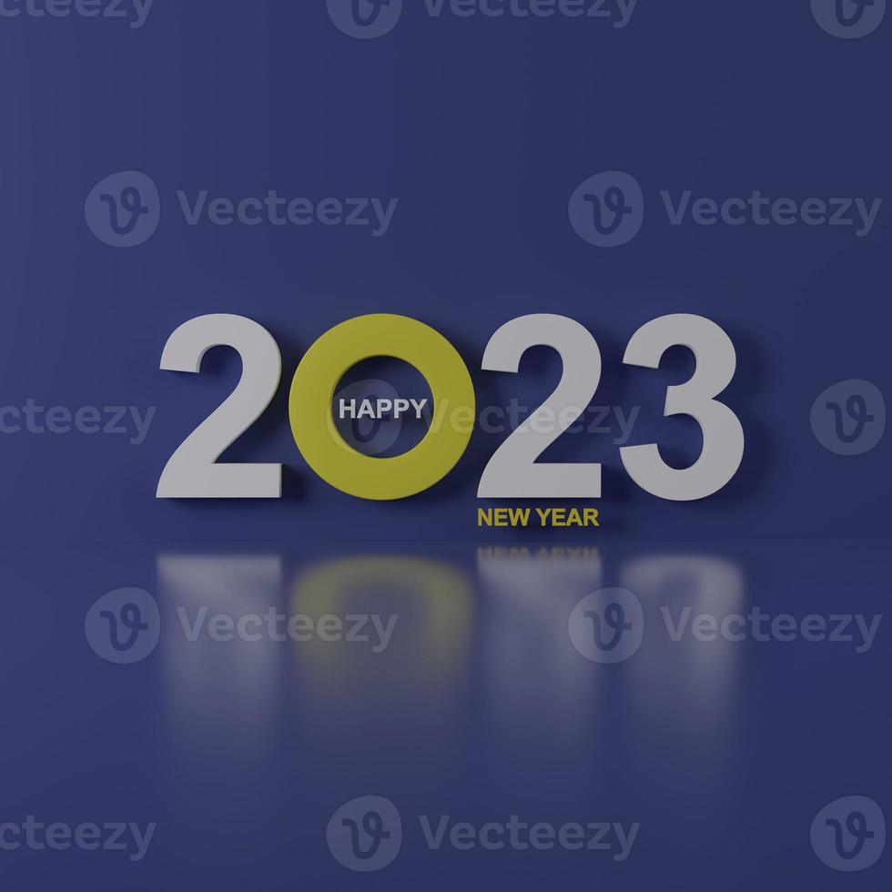 2023 Happy New Year on reflection background 3D render illustration photo