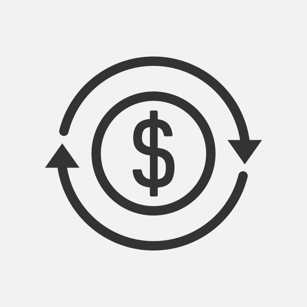 Money changer or money back refund investment icon isolated flat design vector illustration.