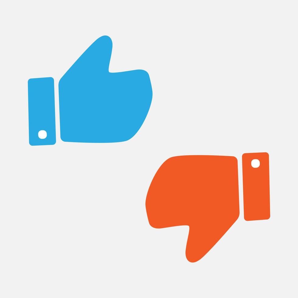 Thumb up and thumb down, like and unlike icon with blue and red color isolated flat design. vector