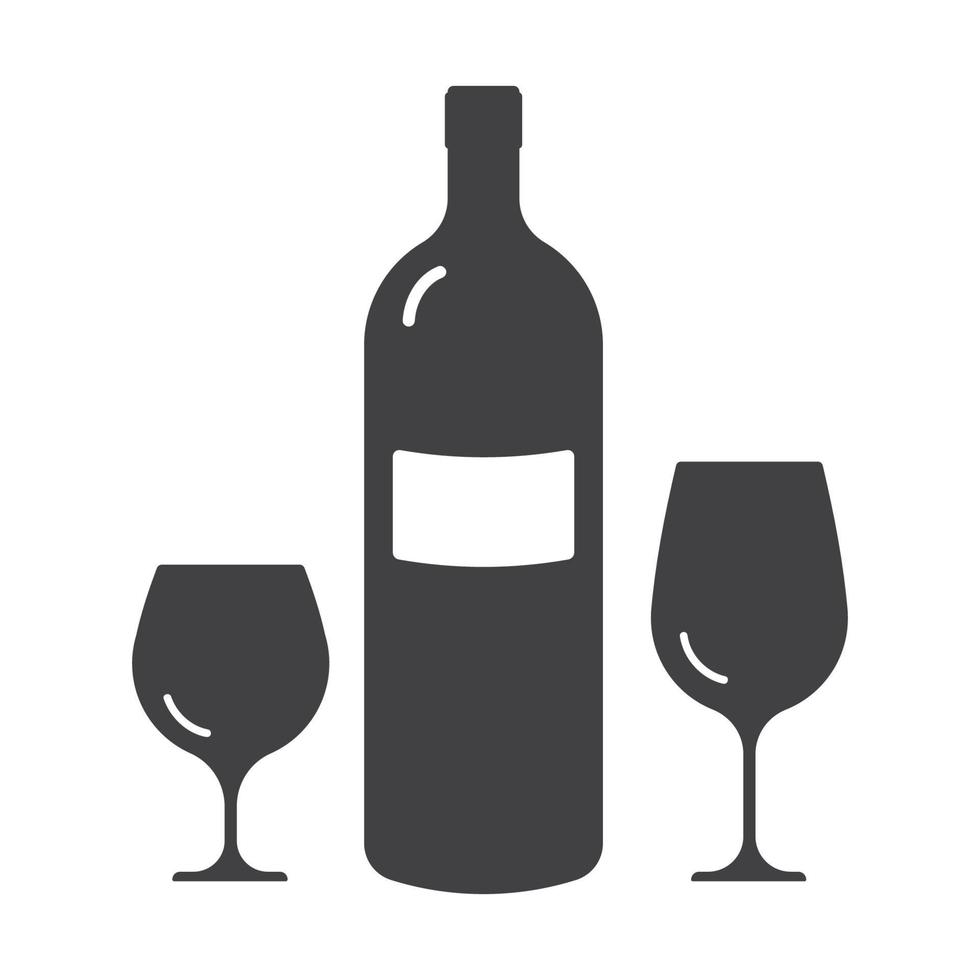 Wine glass and bottle isolated flat design vector illustration.