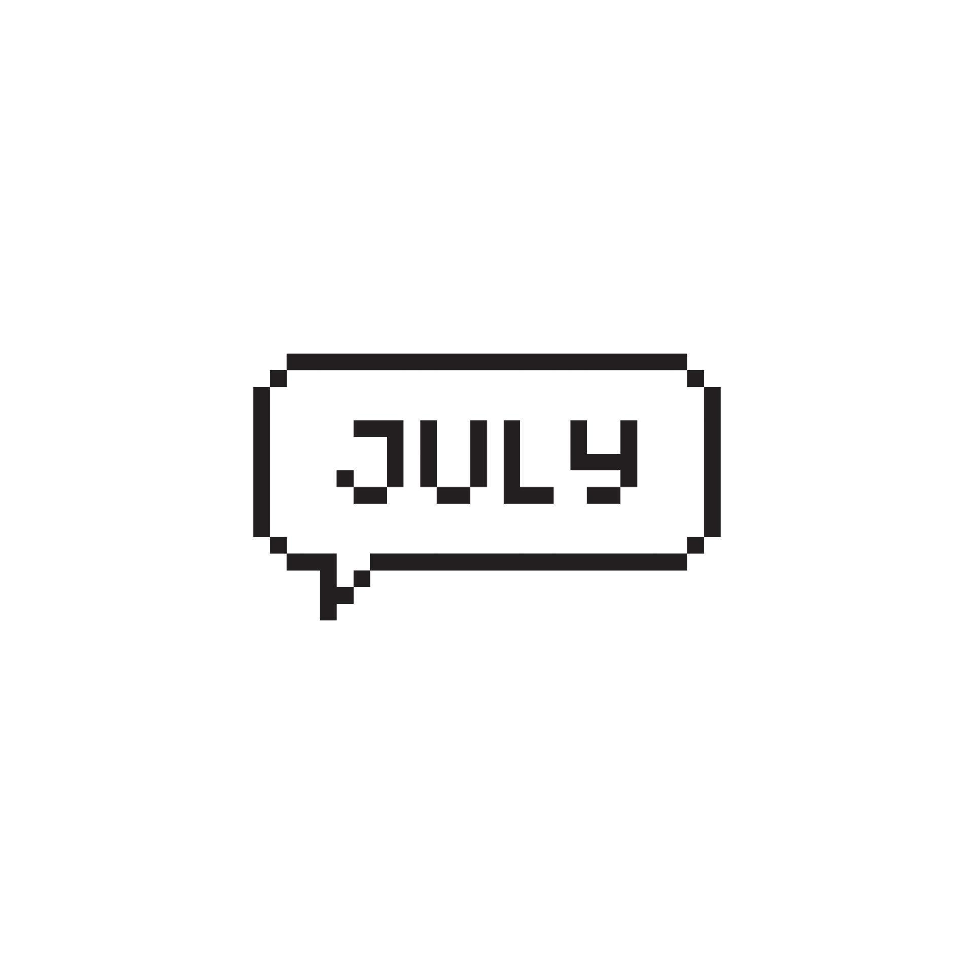 Month of July pixel art lettering in speech bubble. 16267717 Vector Art