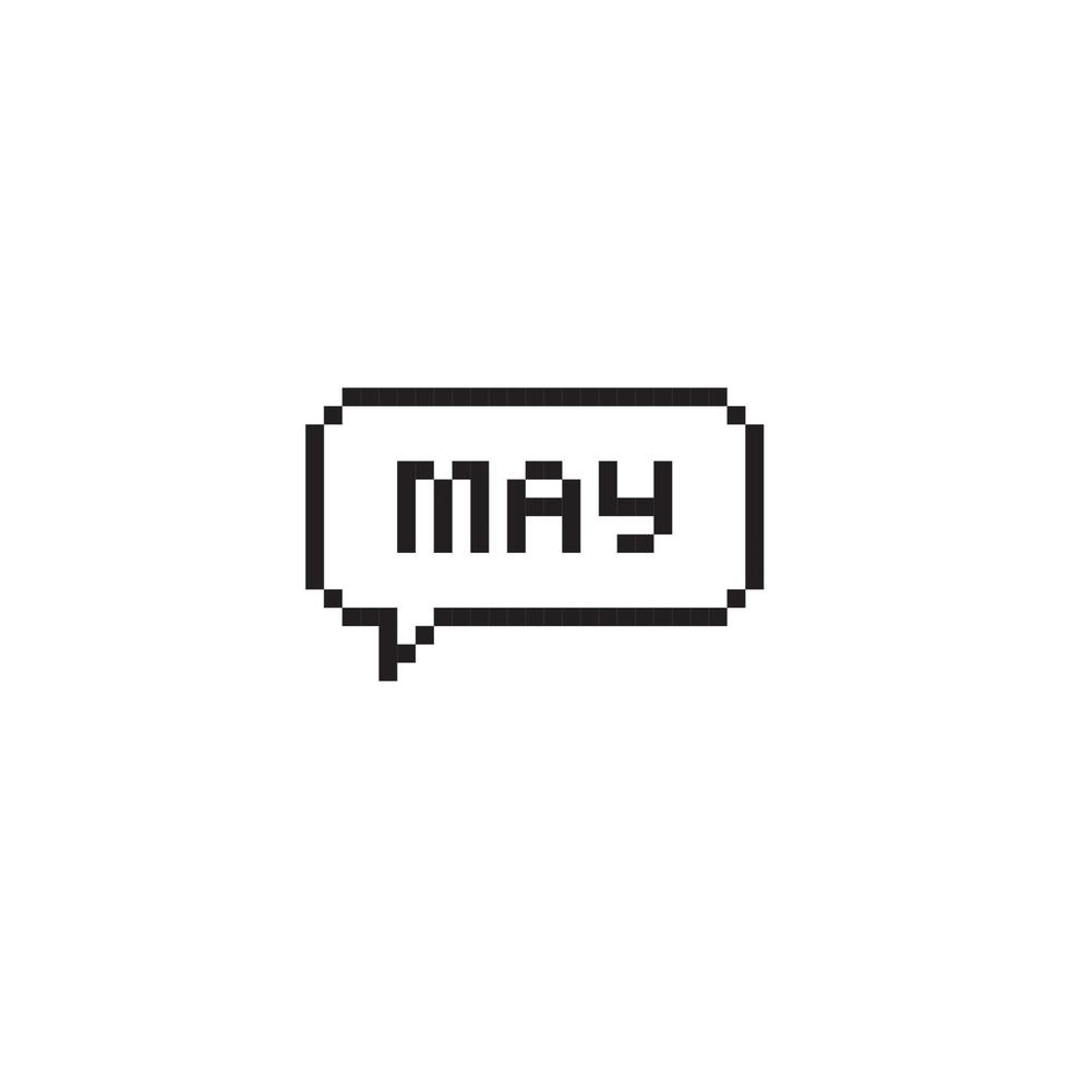 Month of May pixel art lettering in speech bubble. vector