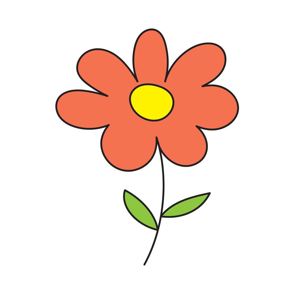 Beautiful cute flower color with leaves isolated flat design. vector