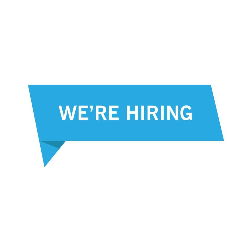 Blue we're hiring speech bubble vector illustration on white background.