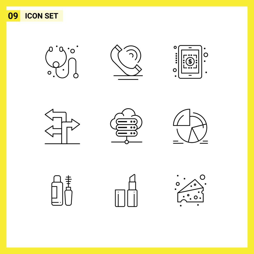 9 Creative Icons Modern Signs and Symbols of pie server connection currency rates network server navigation Editable Vector Design Elements