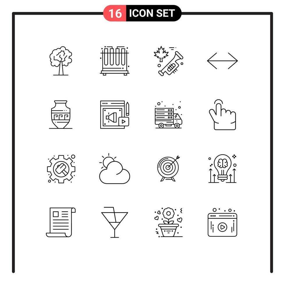 Outline Pack of 16 Universal Symbols of web greece laud ancient jar right Editable Vector Design Elements