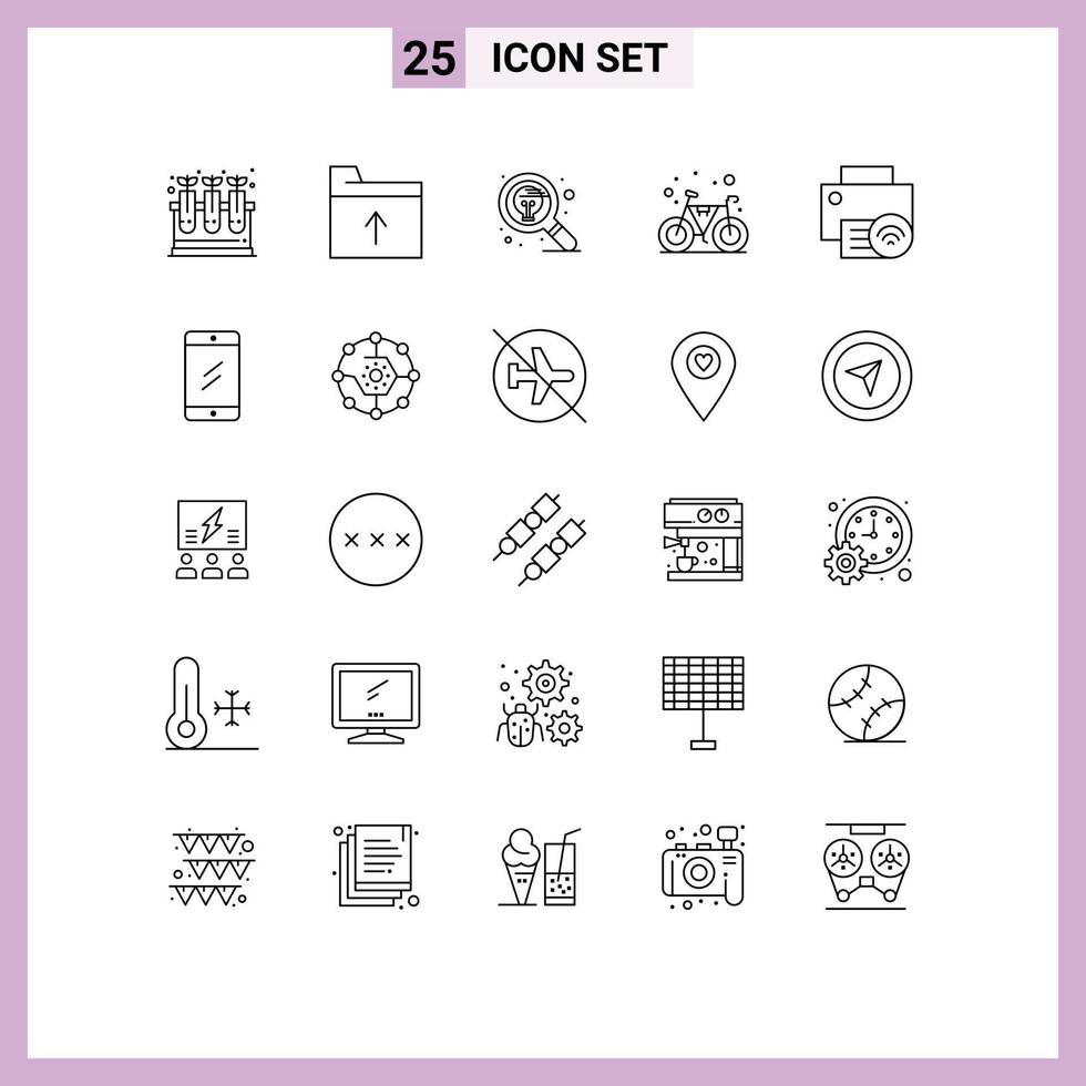 Line Pack of 25 Universal Symbols of devices gym find cycle bicycle Editable Vector Design Elements