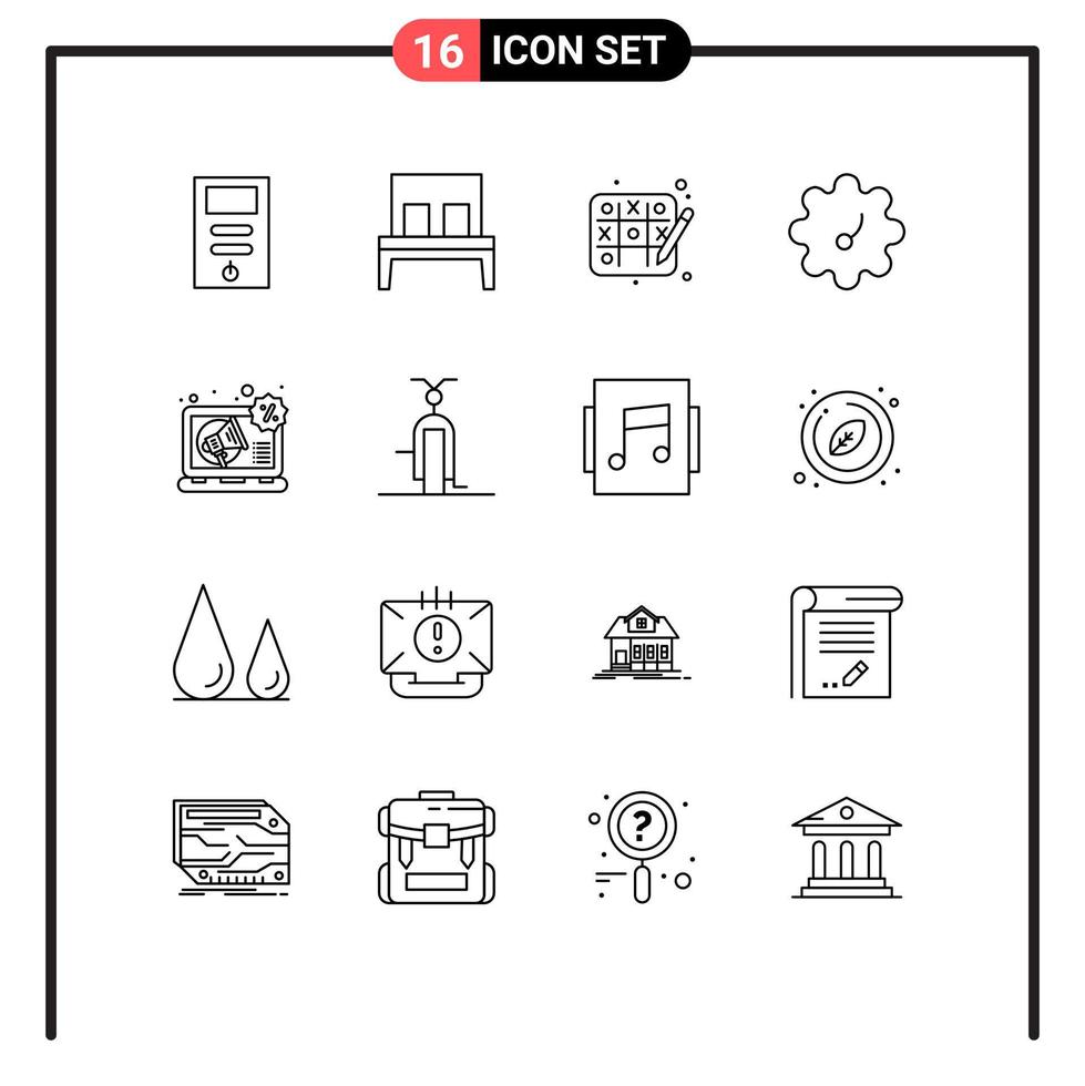 Mobile Interface Outline Set of 16 Pictograms of bike marketing tic tac toe digital vegetable Editable Vector Design Elements