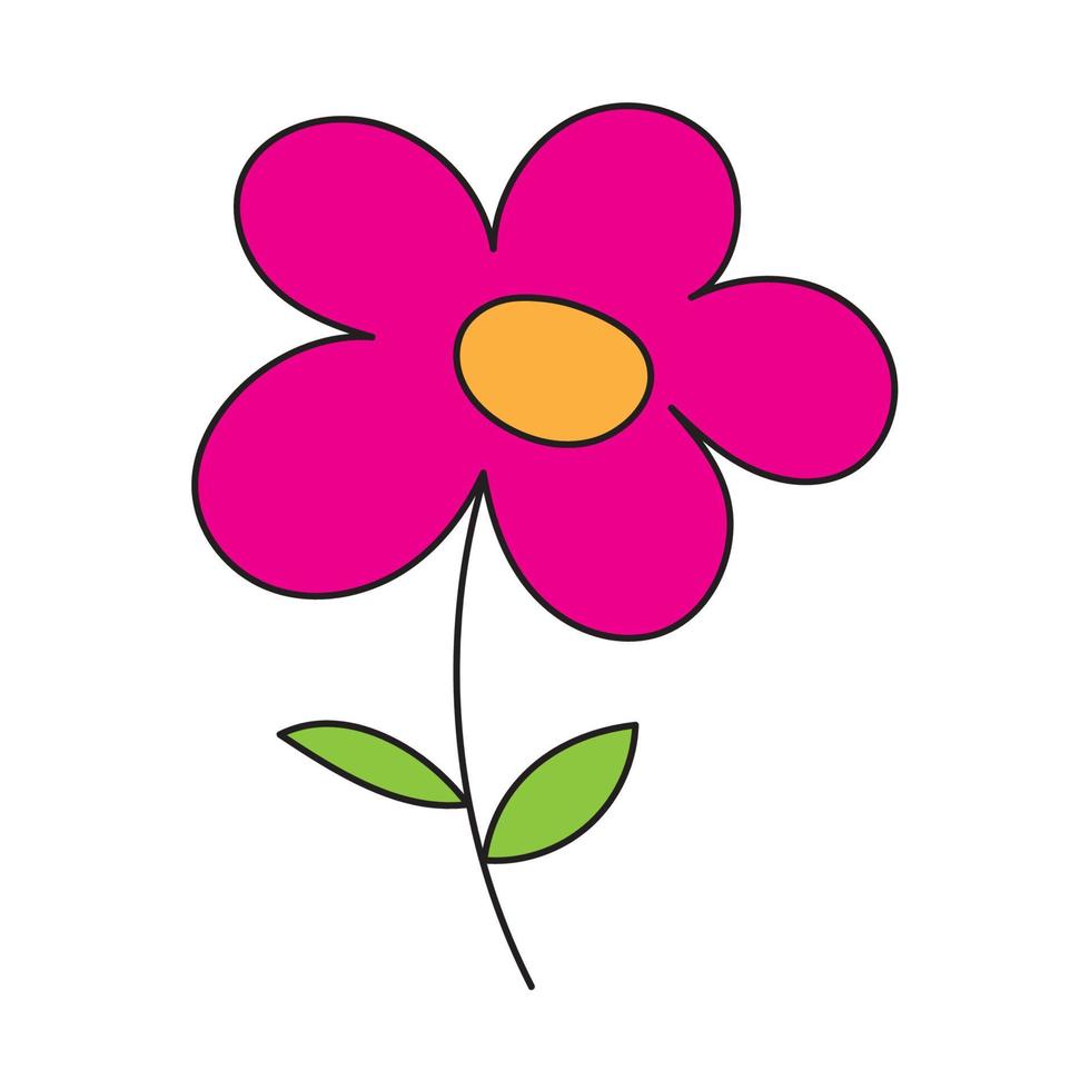 Beautiful cute flower color with leaves isolated flat design. vector