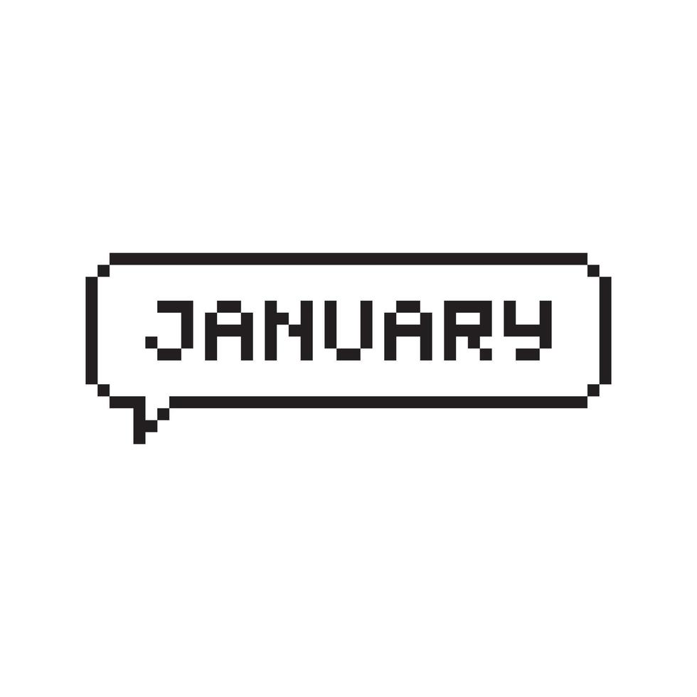 mes de enero letras de arte de píxeles en la burbuja del habla. vector