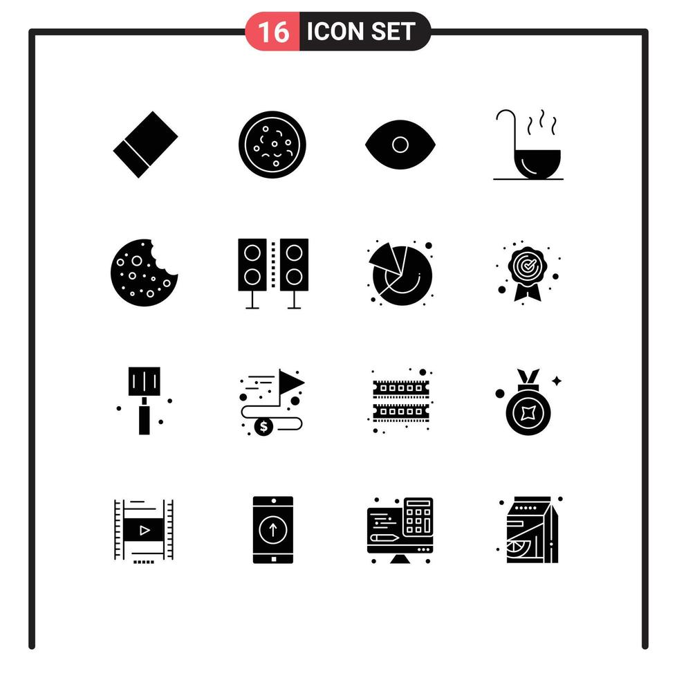 16 Thematic Vector Solid Glyphs and Editable Symbols of speaker electronics kitchen devices sausage Editable Vector Design Elements