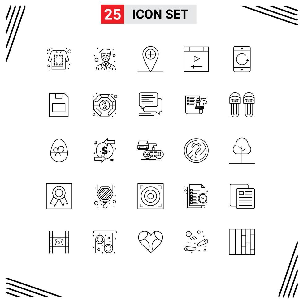 25 User Interface Line Pack of modern Signs and Symbols of communication arrow add website computer Editable Vector Design Elements