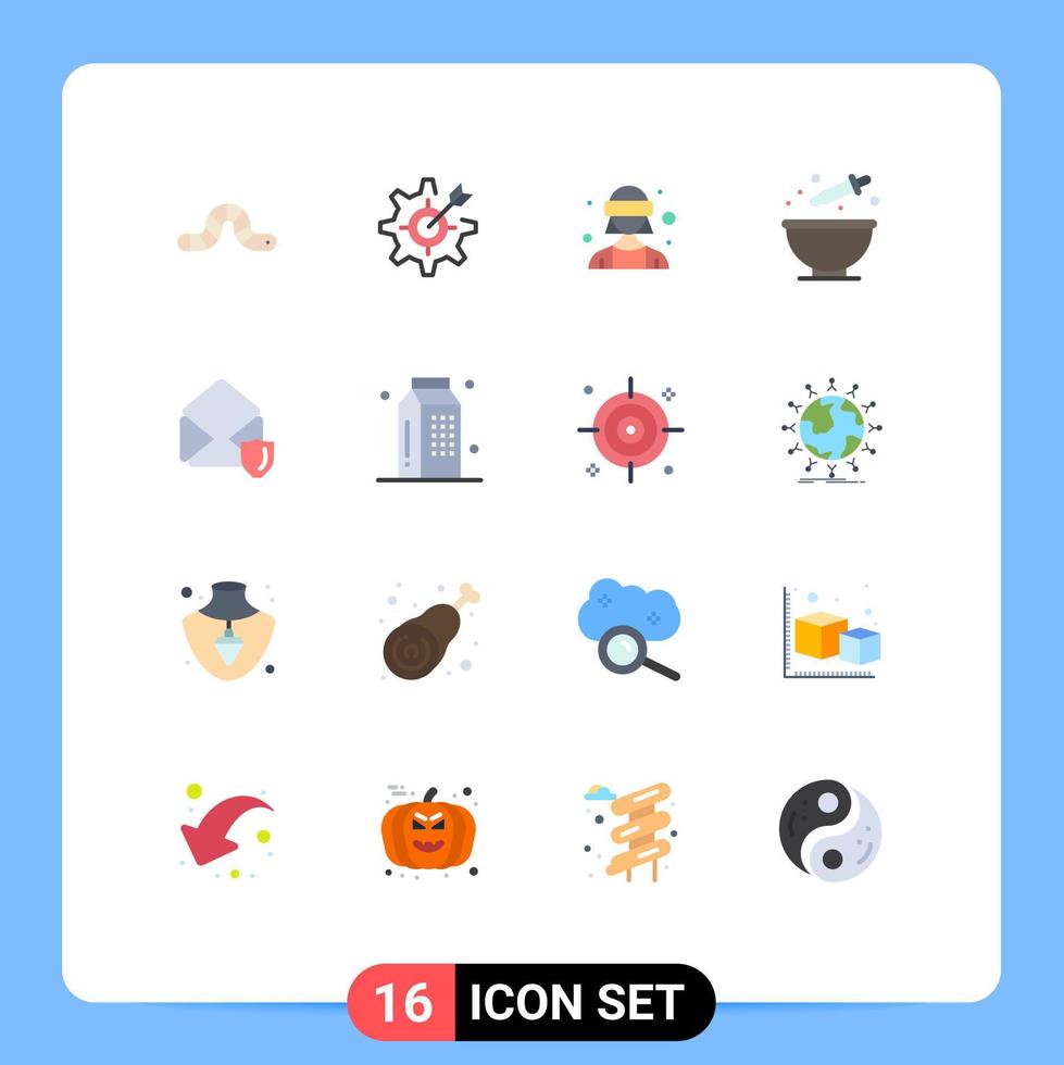 16 Universal Flat Color Signs Symbols of gdpr cooking target colouring vr glasses Editable Pack of Creative Vector Design Elements