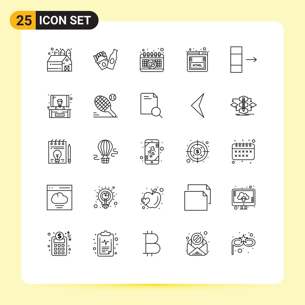 25 iconos creativos signos y símbolos modernos de presentación exportar datos de amor marketing elementos de diseño vectorial editables vector