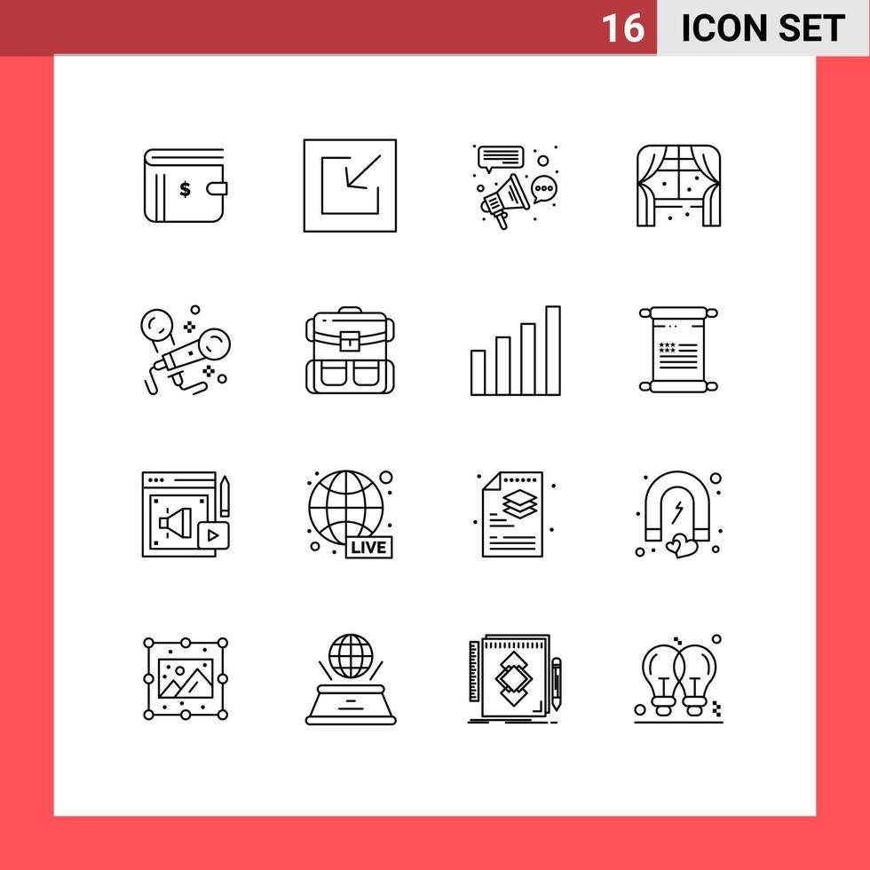 paquete de iconos vectoriales de 16 líneas y símbolos para karaoke publicidad viva conexión doméstica elementos de diseño vectorial editables vector