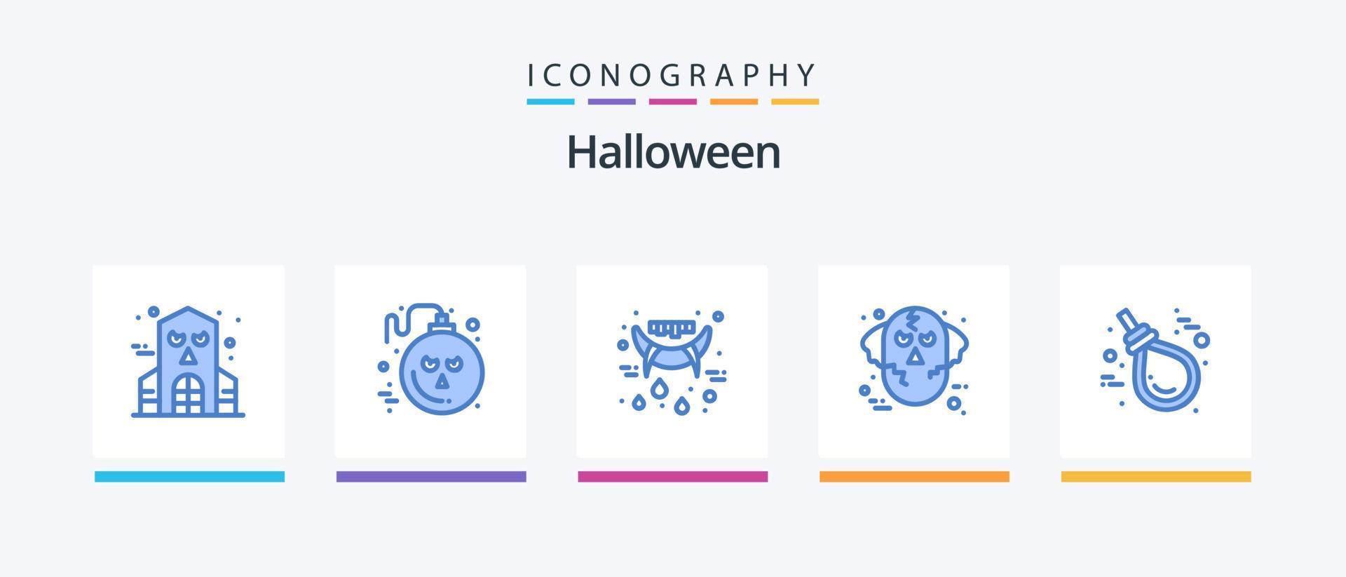 Halloween Blue 5 Icon Pack Including gallows. wolf. holidays. ware wolf. halloween. Creative Icons Design vector