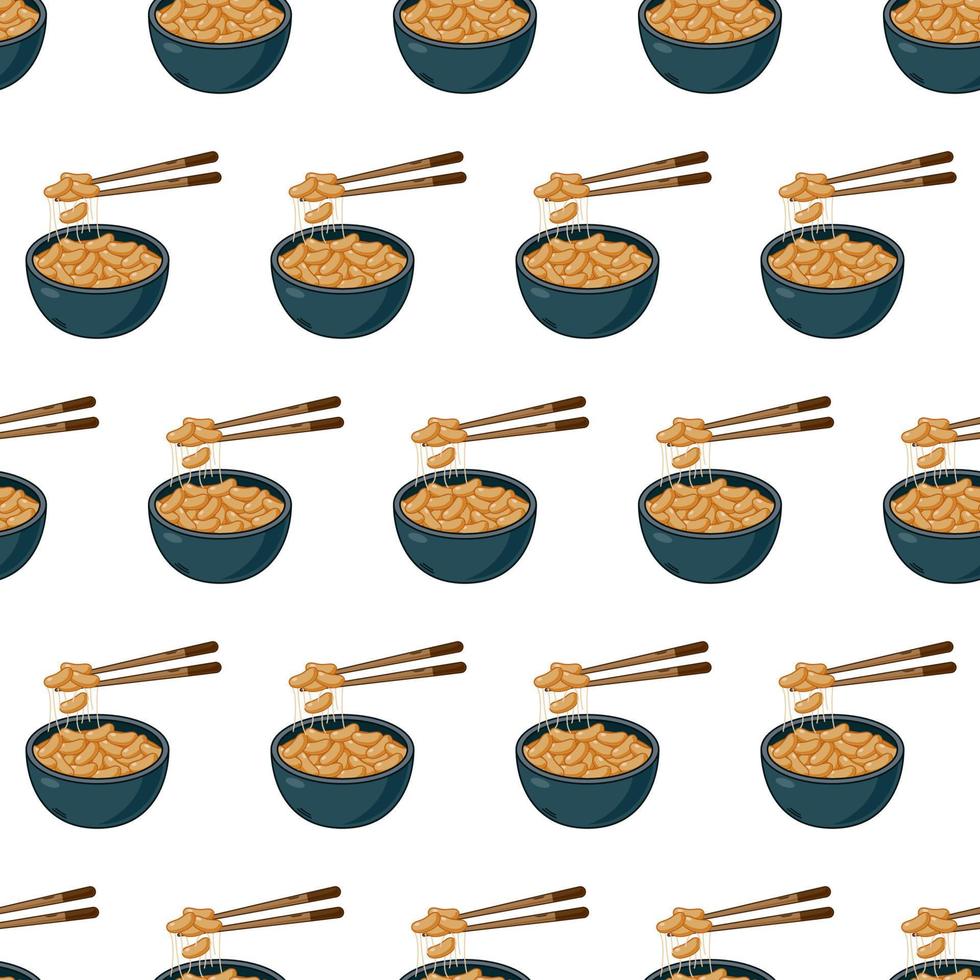 natto de dibujos animados, patrón sin costuras de comida japonesa en colores de fondo vector