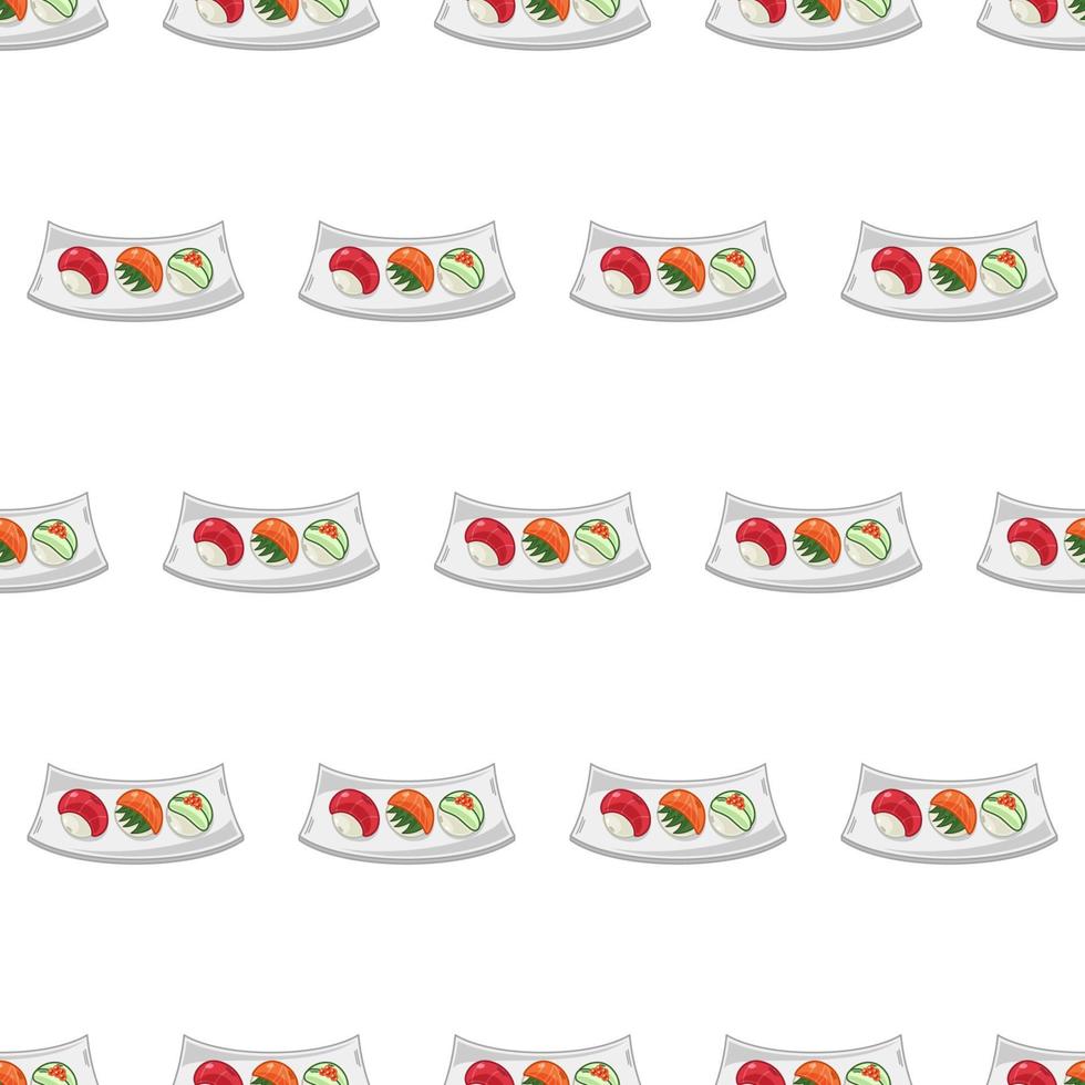cartoon sushi temari, japanese food seamless pattern on colorful background vector