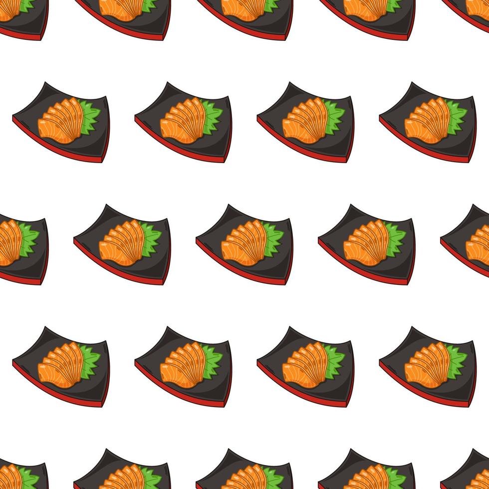 dibujos animados de sashimi-salmón, patrón sin costuras de comida japonesa en colores de fondo vector