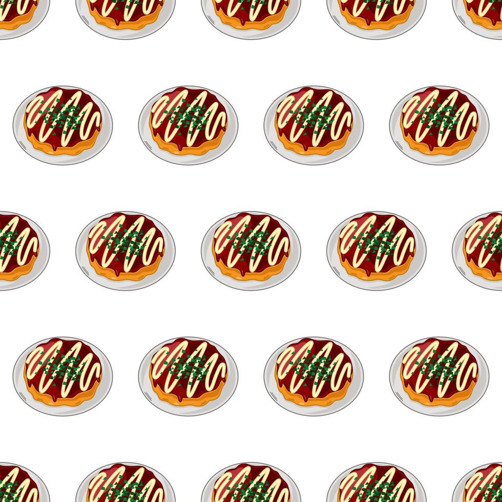 cartoon okonomiyaki, japanese food seamless pattern on colorful background vector