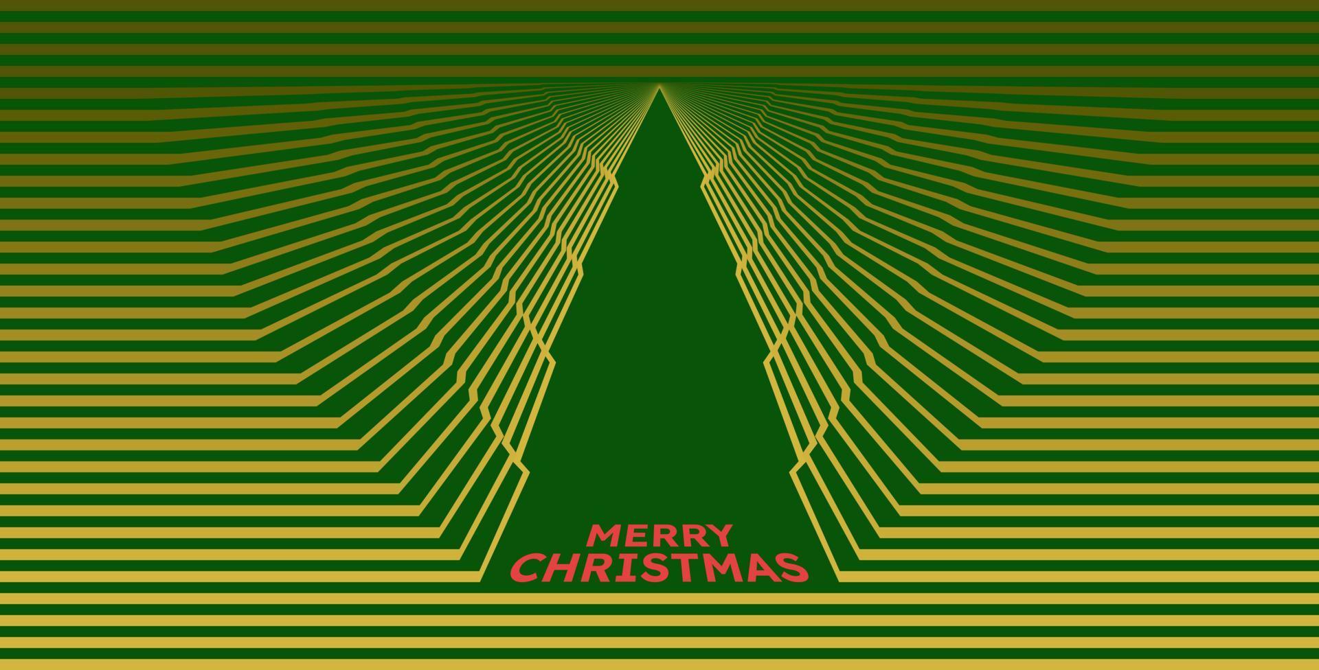 Golden Line Illusion Green Christmas Tree Background vector