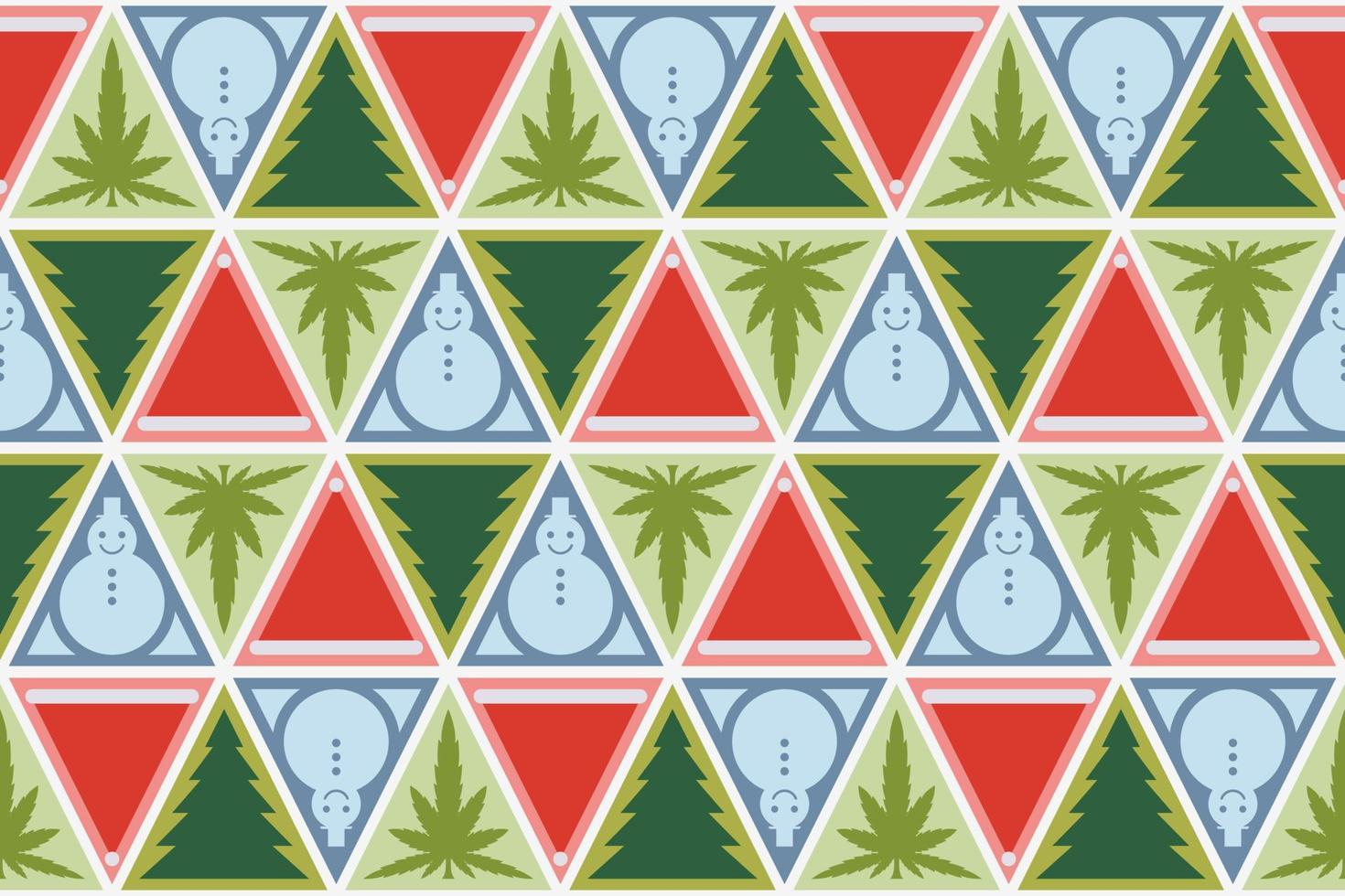 Marijuana Leaf Pattern Christmas Tree Snowman Seamless vector