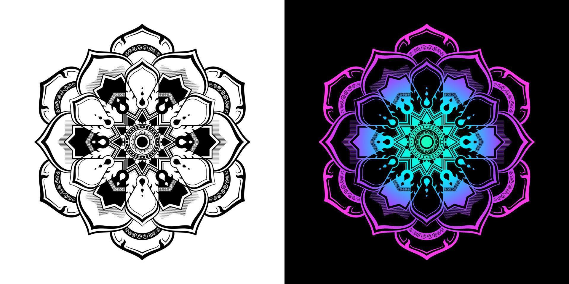 pétalos de flores de arte tailandés aplicado estilo mandala vector