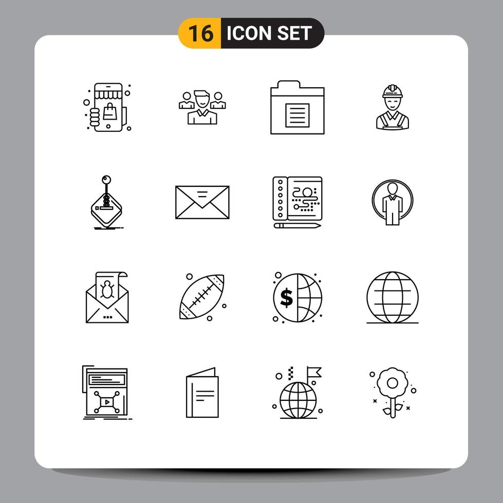 Group of 16 Modern Outlines Set for game repair document construction building Editable Vector Design Elements