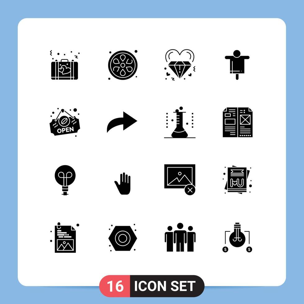 Mobile Interface Solid Glyph Set of 16 Pictograms of open farming diamond farm wedding Editable Vector Design Elements