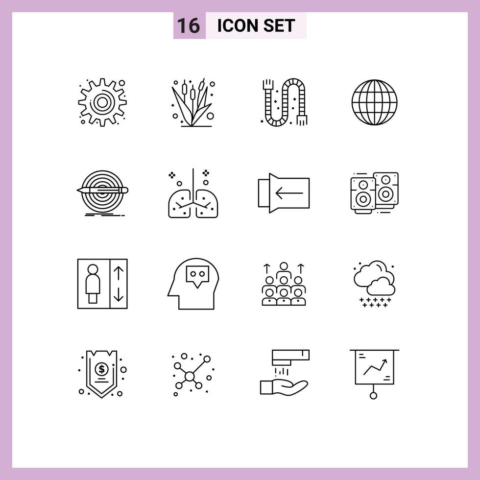 Set of 16 Vector Outlines on Grid for goal web maize internet pipe Editable Vector Design Elements