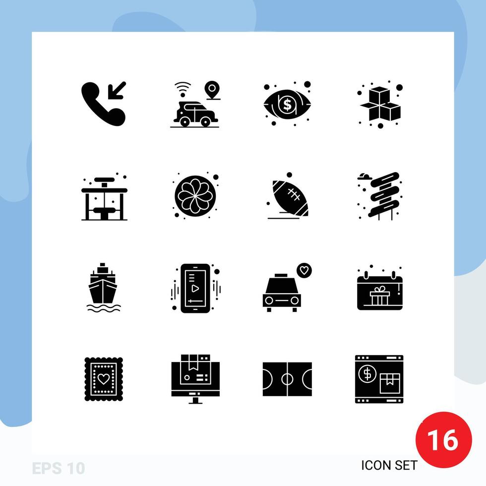 paquete de 16 signos y símbolos de glifos sólidos modernos para medios de impresión web, como elementos de diseño de vectores editables del juego stop life eye city