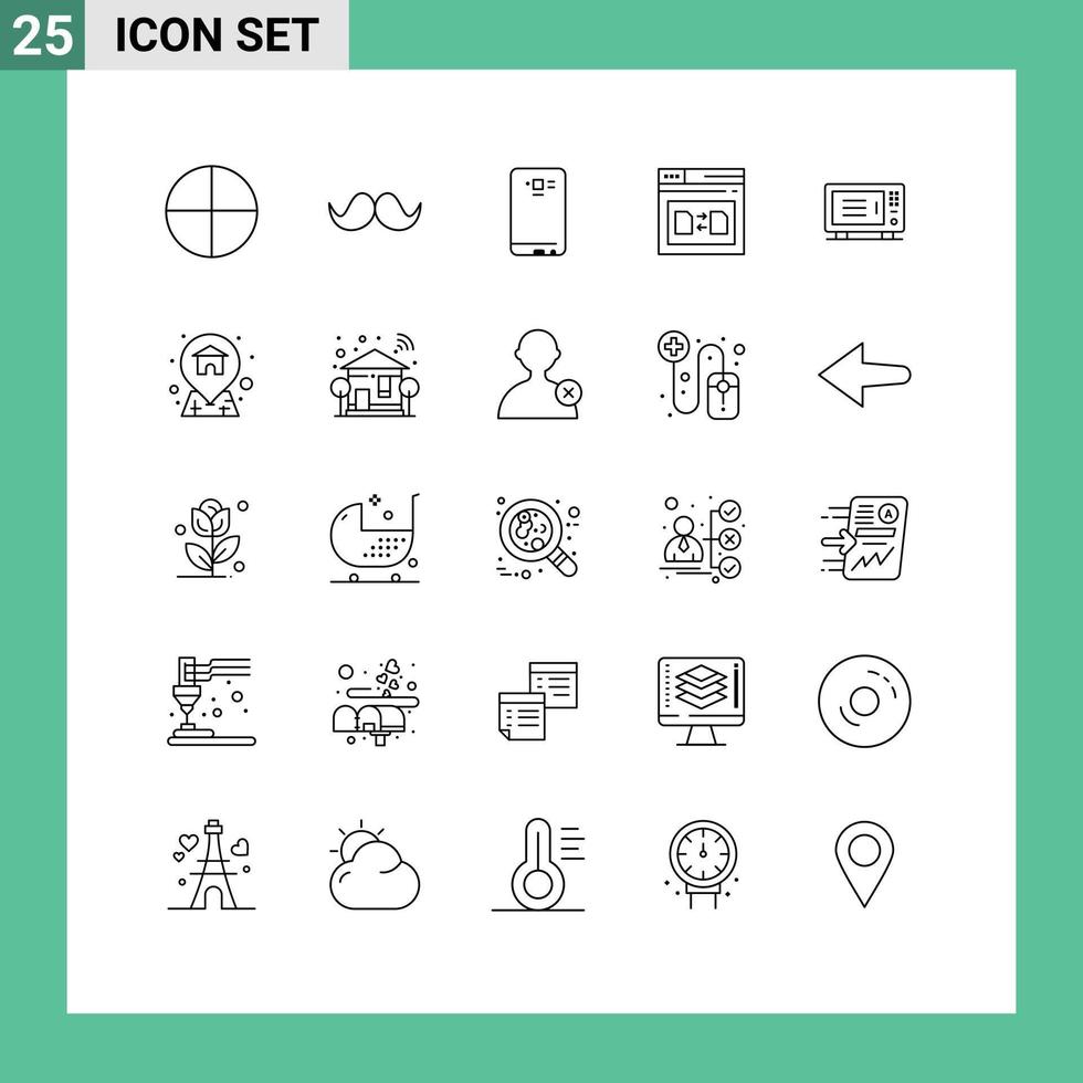 Editable Vector Line Pack of 25 Simple Lines of share web phone secure camera Editable Vector Design Elements