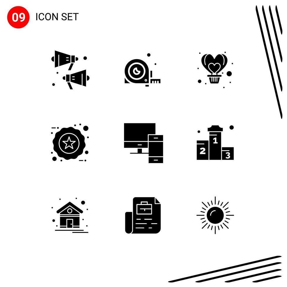 Universal Icon Symbols Group of 9 Modern Solid Glyphs of computer favorite air ecommerce flight Editable Vector Design Elements