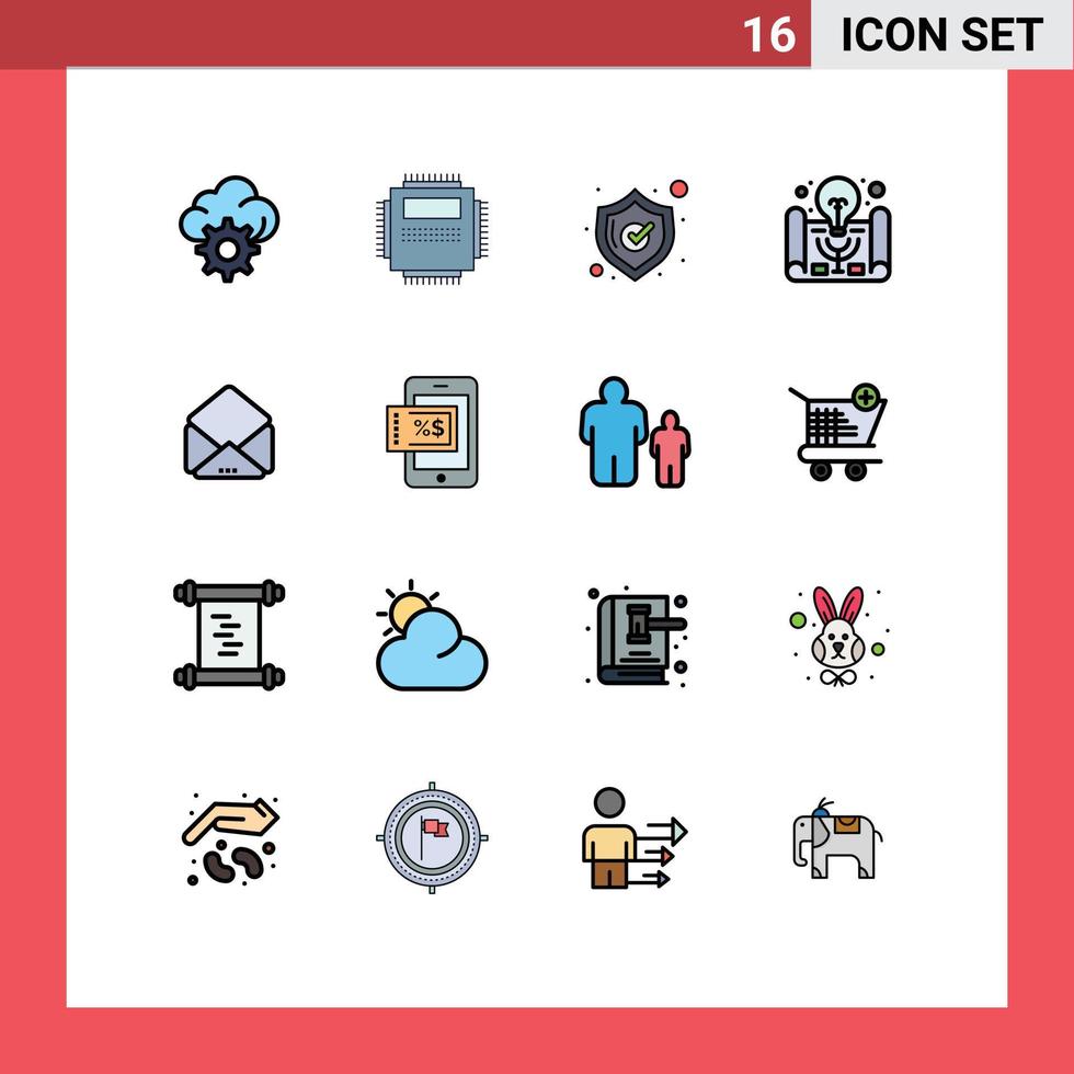 Stock Vector Icon Pack of 16 Line Signs and Symbols for open message safety project management business idea Editable Creative Vector Design Elements