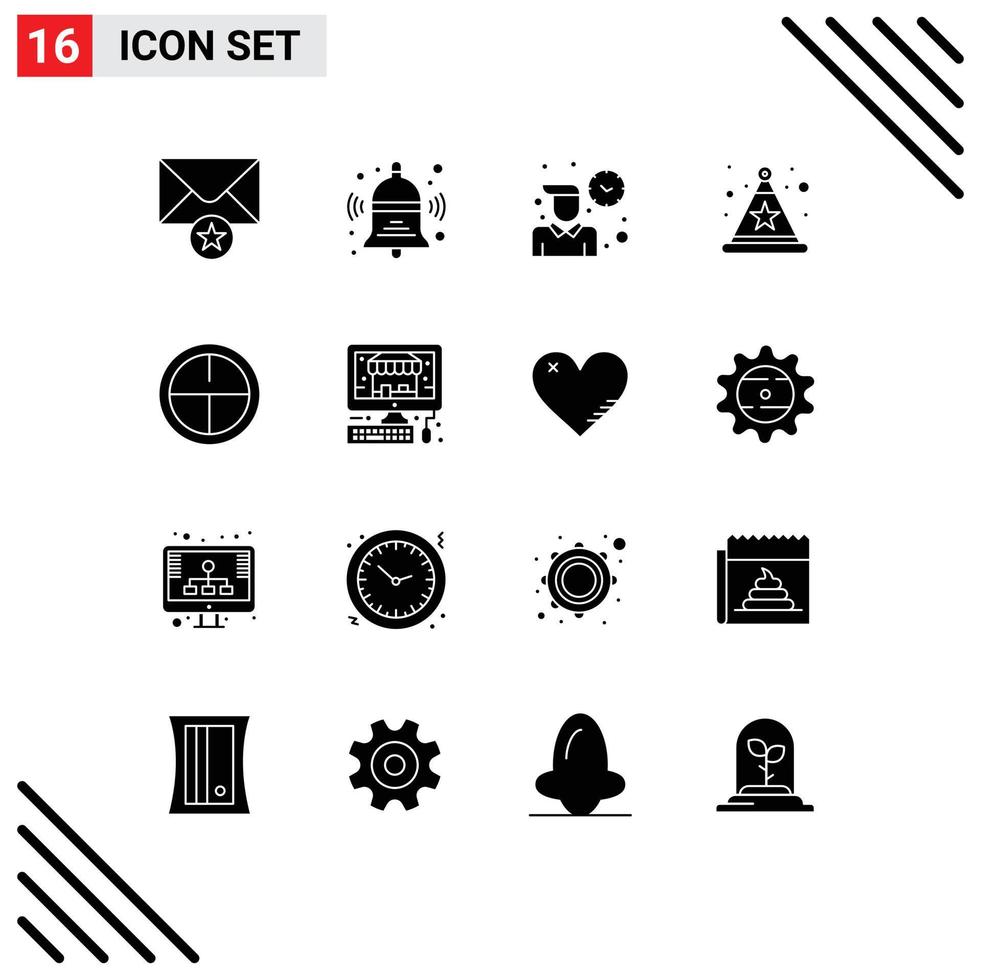 Group of 16 Solid Glyphs Signs and Symbols for ecommerce badge routine army hat Editable Vector Design Elements