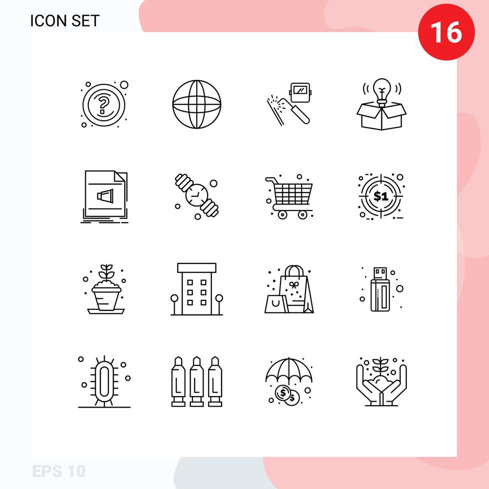 Outline Pack of 16 Universal Symbols of file light machine idea box Editable Vector Design Elements