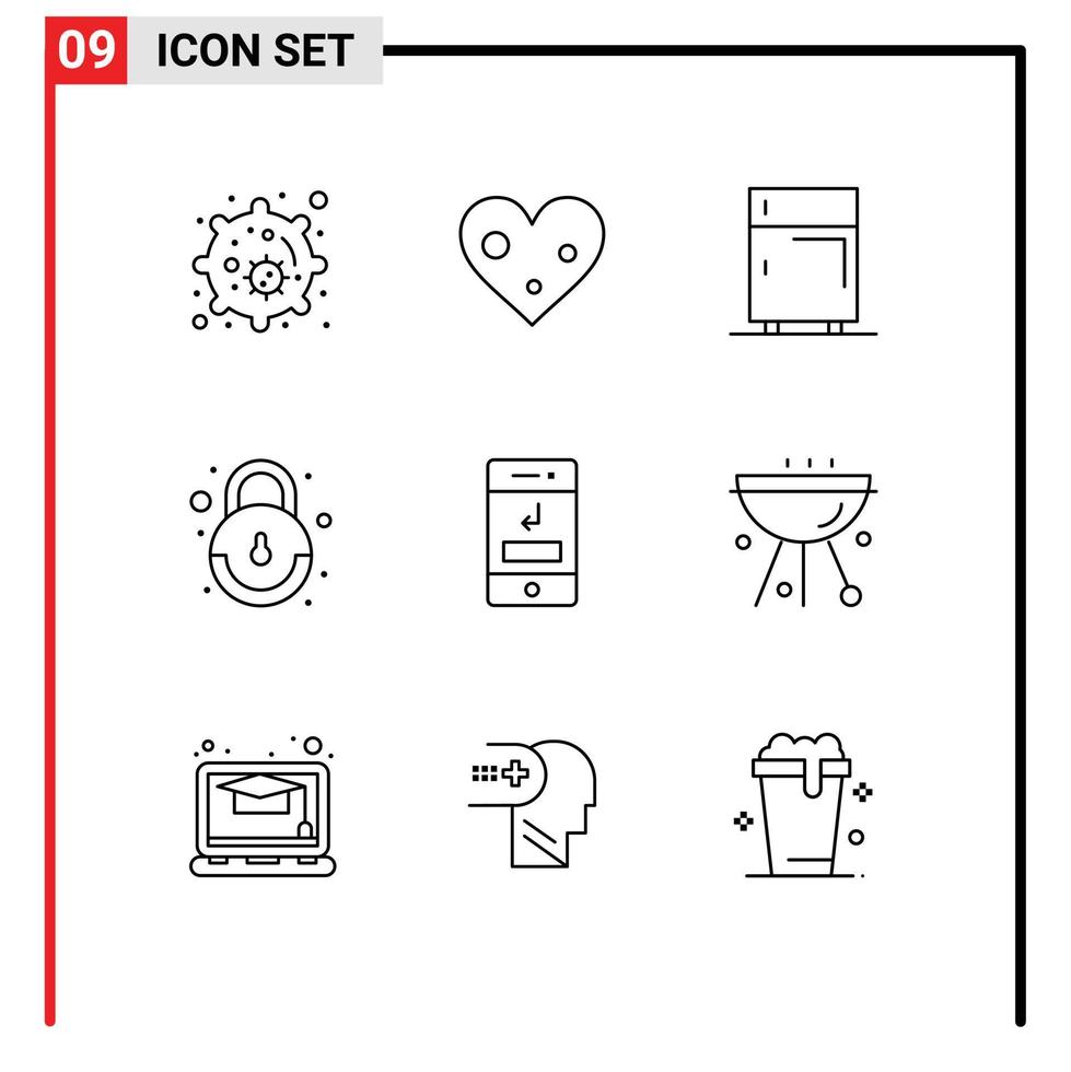 Mobile Interface Outline Set of 9 Pictograms of missed arrows electric user interface Editable Vector Design Elements