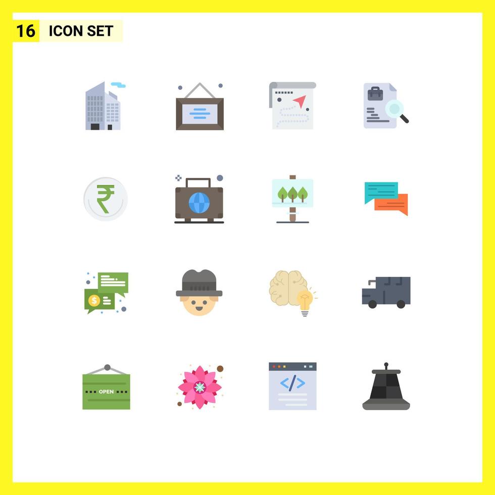 16 User Interface Flat Color Pack of modern Signs and Symbols of currency jobs route search worker Editable Pack of Creative Vector Design Elements